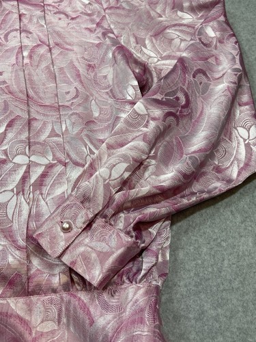 Laura &Jane Blouse Shirt Womens Size Medium Long Sleeve Pink Damask Romantic - Picture 4 of 11