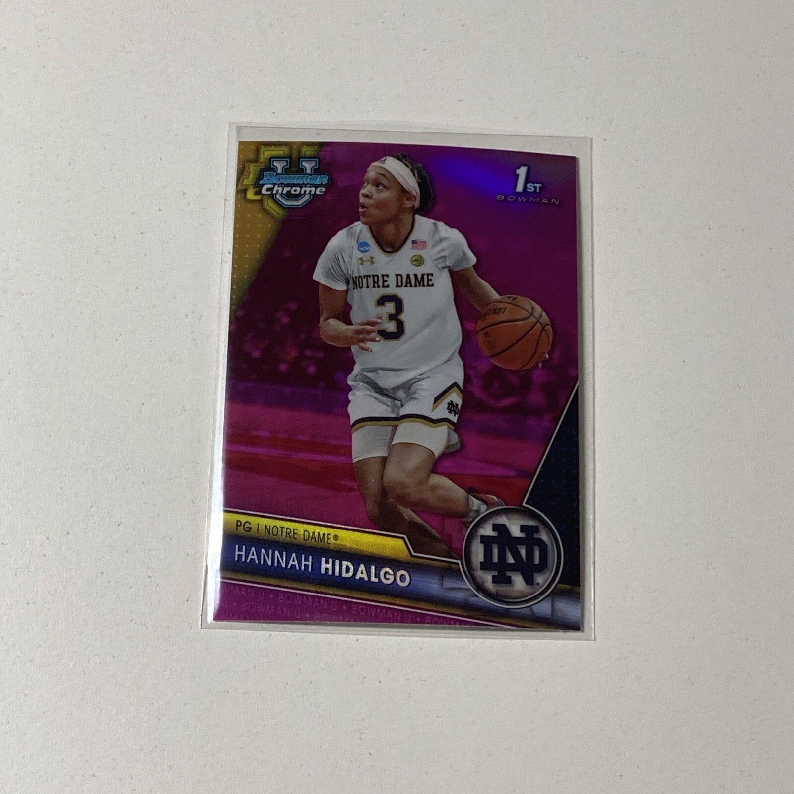 2023-24 Bowman University Chrome Pink Refractor #26 Hannah Hidalgo 1st
