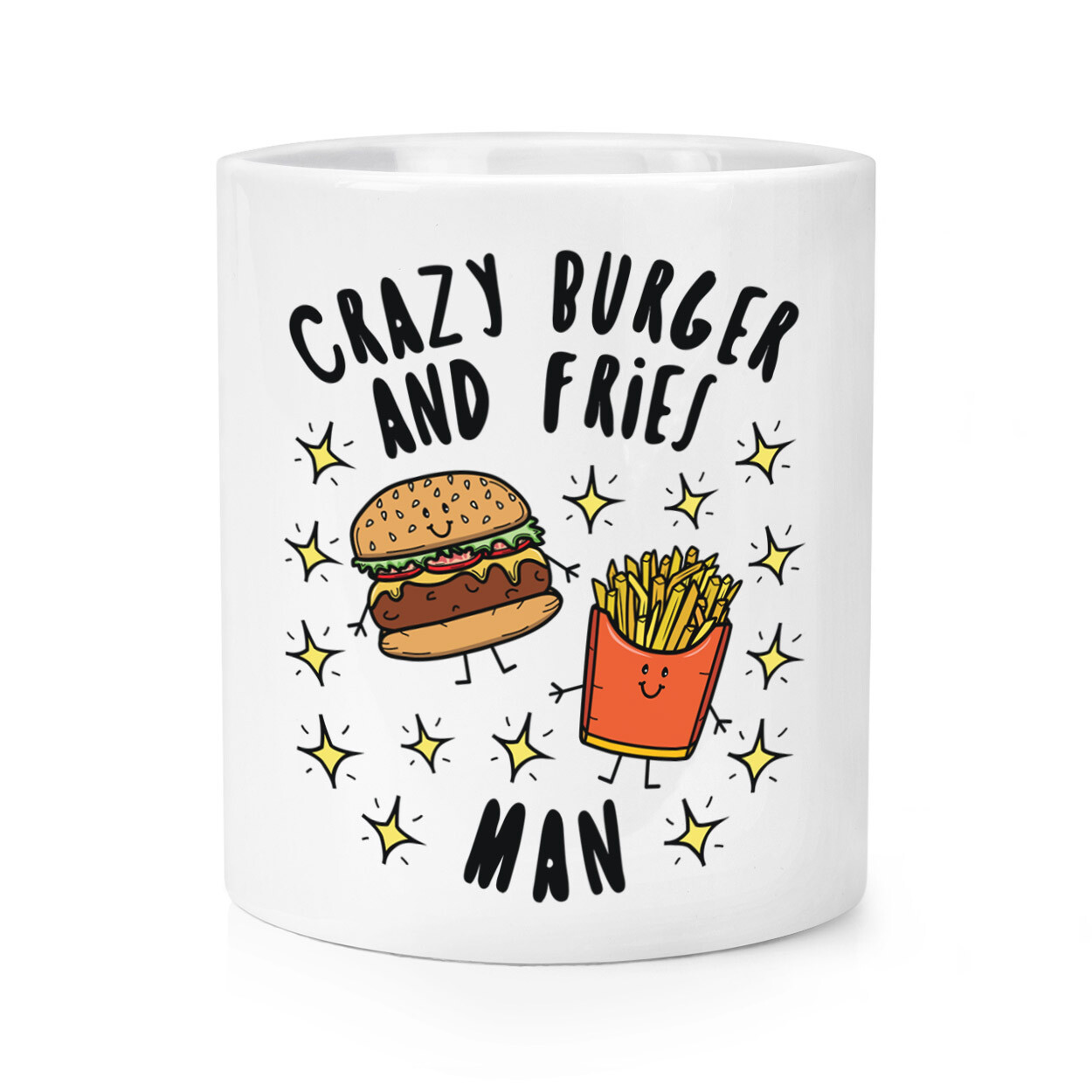 Crazy Burger And Fries Man Stars Makeup Brush Pencil Pot Funny Joke Food Chips
