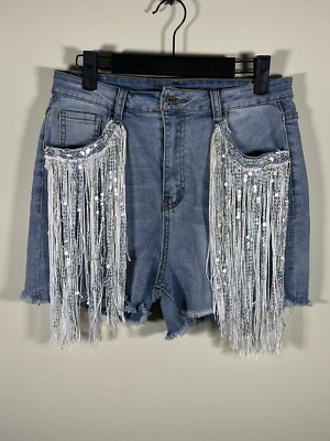 Women's Denim Shorts Cowgirl country Bling Rhinestone Fringe SHEIN