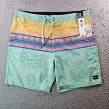 NWT Hurley Board Shorts Swim Trunks Men 38 No Liner Green Yellow Blue Striped