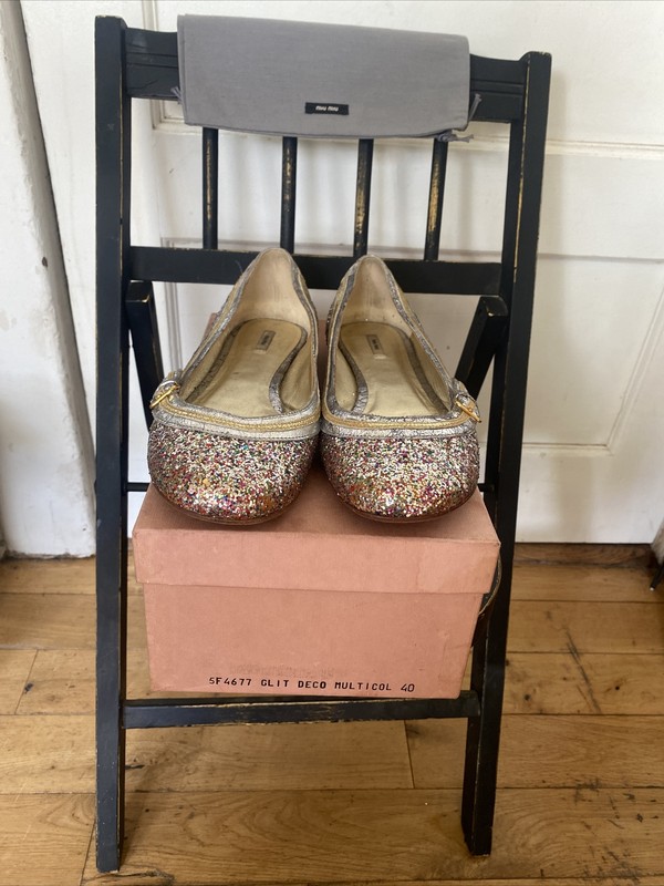 Miu Miu Glitter Deco Flats sz 40 Multicolor Glitter 🔥🔥