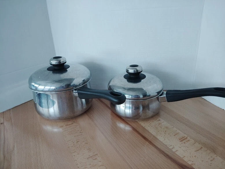 Vintage Stainless-Steel Med & Small Sauce Pot w/ Lid Cookware Korea