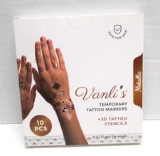 NEW sealed Vanlis Temporary Tattoo Markers for Skin & 30 Stencils