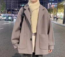 Men's New Fashion Winter Lapel Long sleeve Loose Warm Short Coats Wool Overcoat