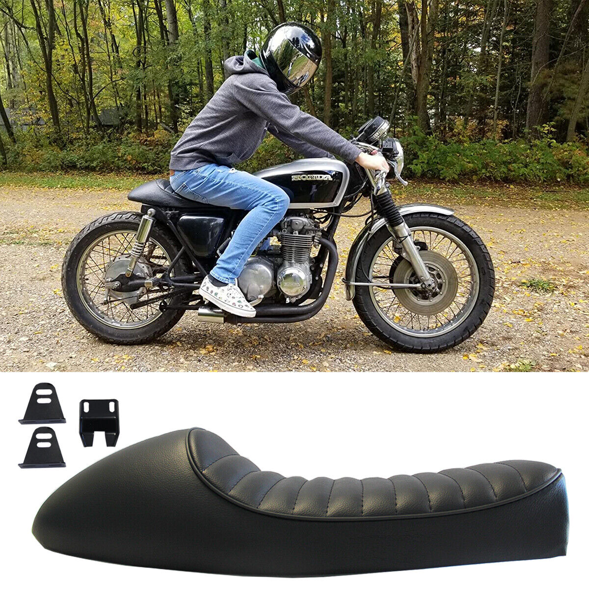 Triclicks Motorcycle Seat Rhombus Lattice Style Vintage Saddle Cafe Racer  Cushion Seat for Honda CB CB350 CB450 CB750 Yamaha SR XJ Suzuki GS - Brown