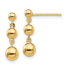 Real 14kt Yellow Gold Graduated 3 Ball Post Earrings
