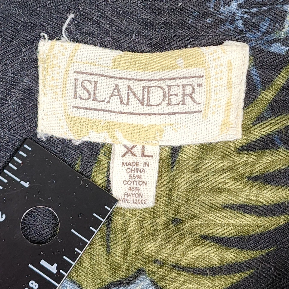 Camisa Islander Hawaiana Abotonada Para Hombre Talla XL Negra Estampado Floral Manga Corta Foto 2 de 4