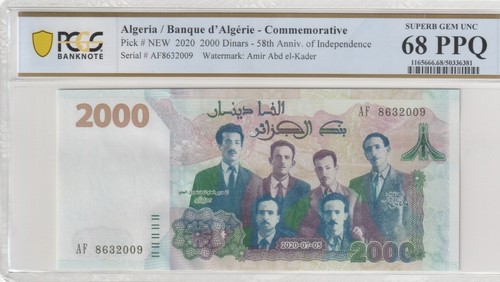Algeria 2020 2000 Dinars PCGS Certified Banknote UNC 68 PPQ Pick NEW - Picture 1 of 2