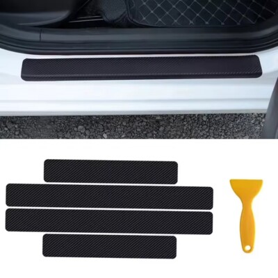 4Pcs Carbon Fiber Car Scuff Plate Door Sill Cover Panel Step Protector Black