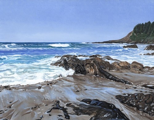 Original Seascape Painting Strawberry Hill Oregon Coast 11x14 Parry Johnson