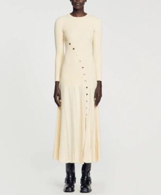 Sandro Slit single-breasted long-sleeved knit dress for Women