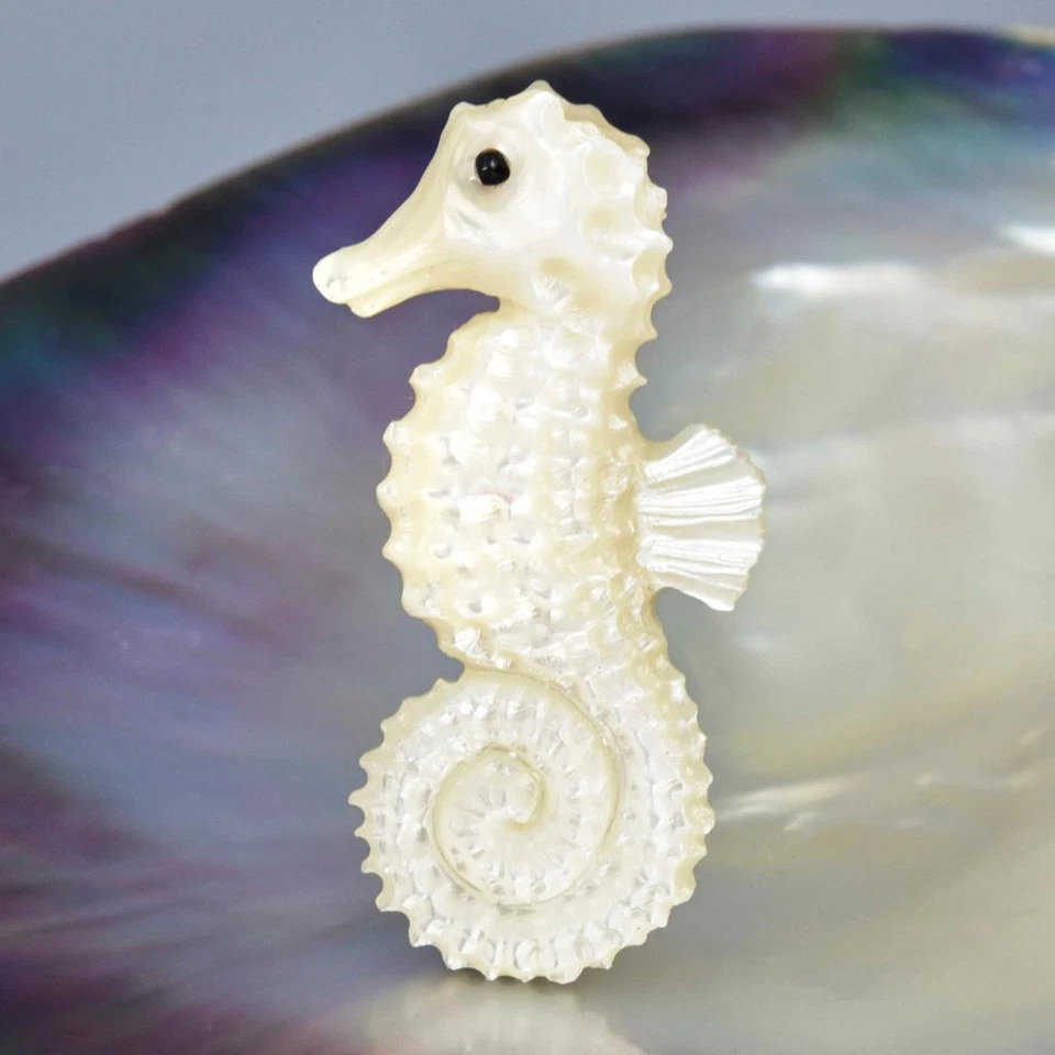 Seepferdchen Design Perlmutt Geschnitzter Skulptur Kollektion Schmuck 7.65g - Bild 2 von 4