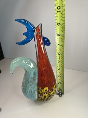 Fifth Avenue Crystal Red & Blue Glass Rooster Chicken Hen Country Farmhouse