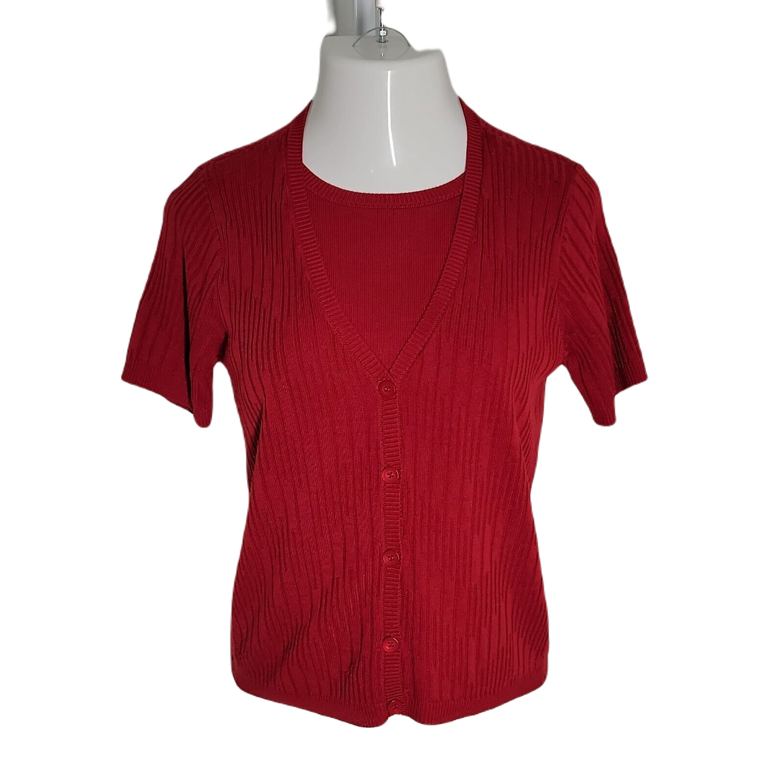 Alfred Dunner Pullover Knit Sweater ~ Sz M ~ Short Sleeves ~ Red