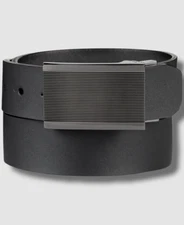 $39 Alfani Men's Black Cut Edge Faux-Leather Reversible Plaque Belt Size 32