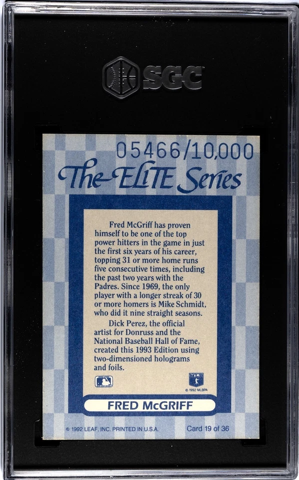 1993 Donruss The Elite Series #19 Fred McGriff - 05466/10000 - SGC 8.5 HOF - Image 2 of 2