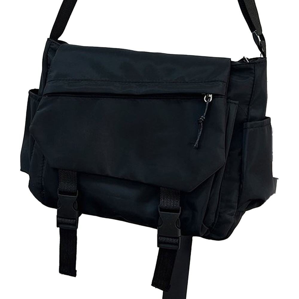 Casual Shoulder Bag Flap Over Messenger Bag Black For Men Women For School MG