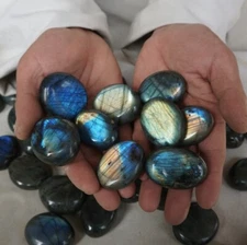 55 Pieces Natural Rainbow Labradorite Crystal Gem Spectrolite Palm Stone Healing