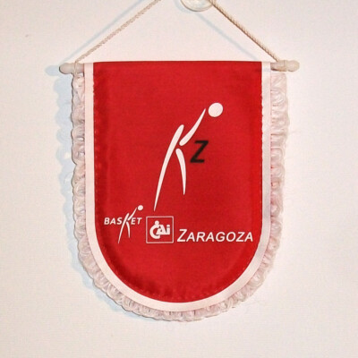 Basket CAI Zaragoza Match Worn Wimpel, 10 x 13 cm ACB Basketball Eurocup, Neu 