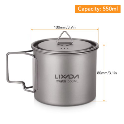 Lixada Water Cup Mug 3 Pieces Titanium 750Ml Pot 420Ml Water Cup Mug with Lid Ha