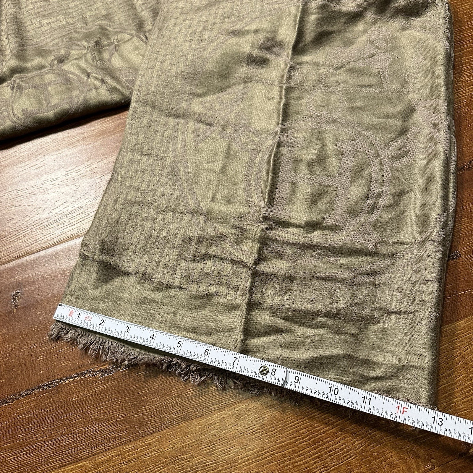 Hermes Wool Scarf 68"x27" Brown Rectangular Duc C… - image 6