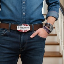 NEW Men Women Silver Metal Buckle Fashion United States America Flag USA Parade