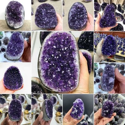 Natural Amethyst Quartz Crystal Cluster Energy Stone Druzy Geode Specimens Decor