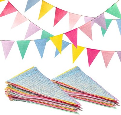 26 Ft Pastel Color Pennant Banner Flags Multicolor Burlap Triangle Bunting Flags