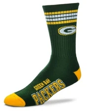 Green Bay Packers Logo 4 Stripe Crew Socks NFL Football Unisex Size Large