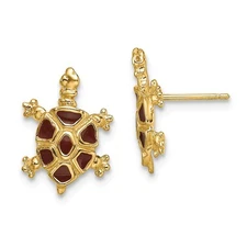 14k Yellow Gold w/ Brown Enamel Tortoise Post Stud Earrings 2.45gm L-15 mm