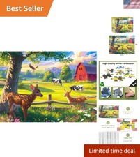 Delightful 300-Piece Jigsaw Puzzle with Deer  Cows - Perfect for All Ages