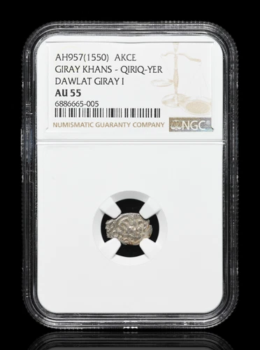 MONGOLIA, Crimean Taters. Dawlat Giray I, AH 957 (1550), Silver Akce, NGC AU55