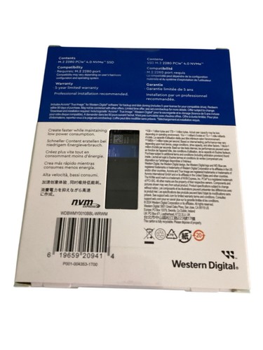 WDBWMY0010BBL Western Digital WD Blue SN580 1TB M.2 NVMe Internal SSD - Afbeelding 2 van 2
