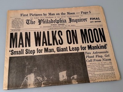 MAN WALKS ON MOON Orig July 21, 1969 Philadelphia Inquirer Complete 1st Pictures