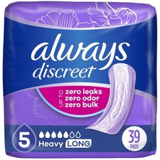Always Discreet Incontinence Pads, Heavy Absorbency, Long, 39 Ct