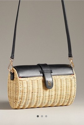 FRANCES VALENTINE Betsy Wicker Basket Black Crossbody Bag Clutch