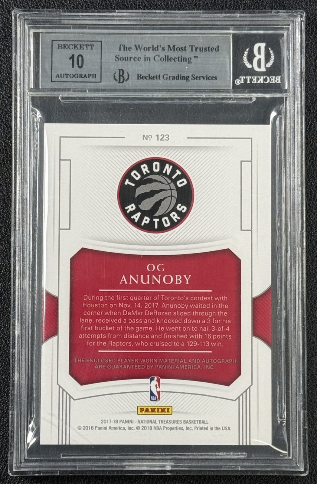 OG ANUNOBY BGS 9 2017-18 NATIONAL TREASURES #123 RC ROOKIE PATCH AUTO RPA 54/99 view 2