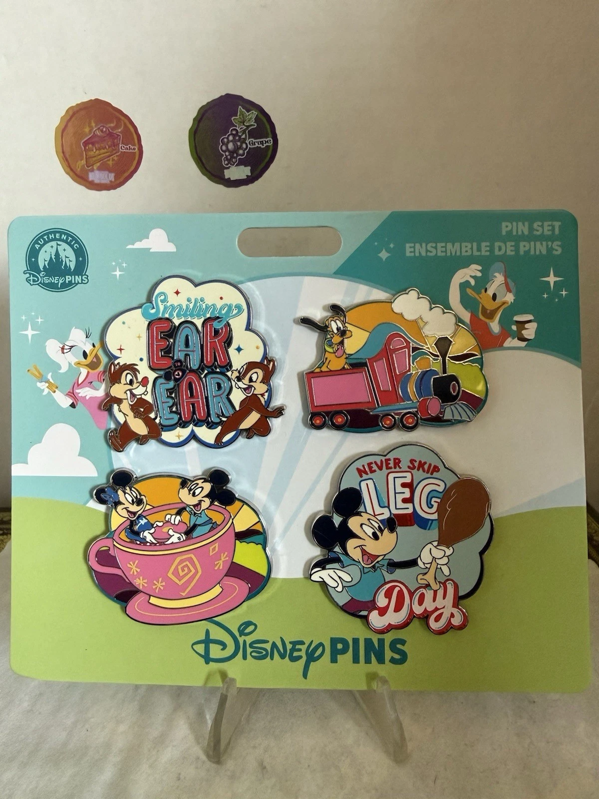 Disney Smiling Ear to Ear Pin Set Mickey Friends Authentic New NoC 4 Pin Set