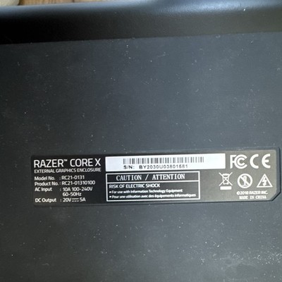 Razer Core X External Graphics Enclosure eGPU Case, psu, tbolt4 and power cable