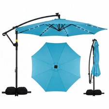 10 FT Solar Offset Hanging Umbrella Patio Cantilever Umbrella w/ 32 LED Lights