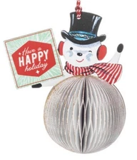 Ganz Vintage Style Christmas Snowman Tree Honeycomb Ornament Be Jolly & Bright