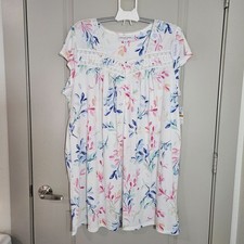 NEW Miss Elaine Nightgown Womens 3X Silky knit Cotton Blend Floral White