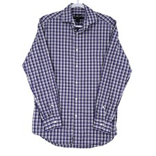 Pronto Uomo Men's Non Iron Slim Fit Purple Plaid Dress Shirt 15 32 33