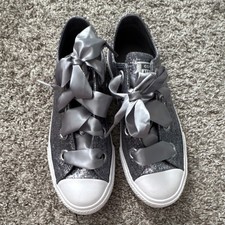 Converse All Star Glitter Low-Top Sneakers Silver Satin Ribbon Laces Women