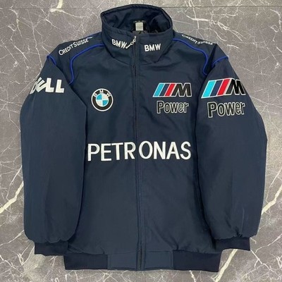 BMW Power PETRONAS Embroidered F1 Racing Suit Dark Blue Zip-Up Riding Jacket NEW