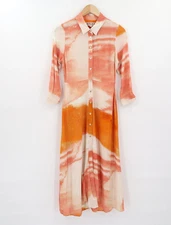 Anthropologie Dolan Women's Cora Orange Tie Dye Maxi Dress Button Front Sz 2