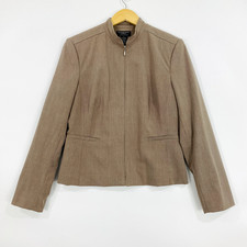 Worthington Works Women's Blazer Jacket Size 10 Brown Full Zip Stretch Lined