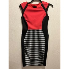 Enfocus Studio Women Sheath Dress Coral Black Houndstooth Business Size 10