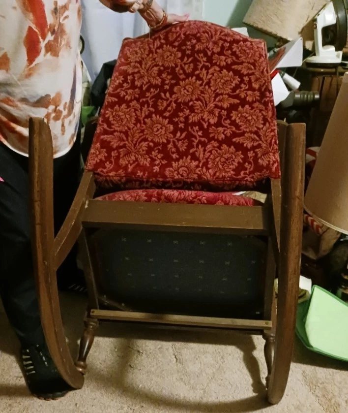 Antique Rocking Chair, Very Good Condition, Upholstered, W/Wood Trim, Elegant! - Image 3 of 4